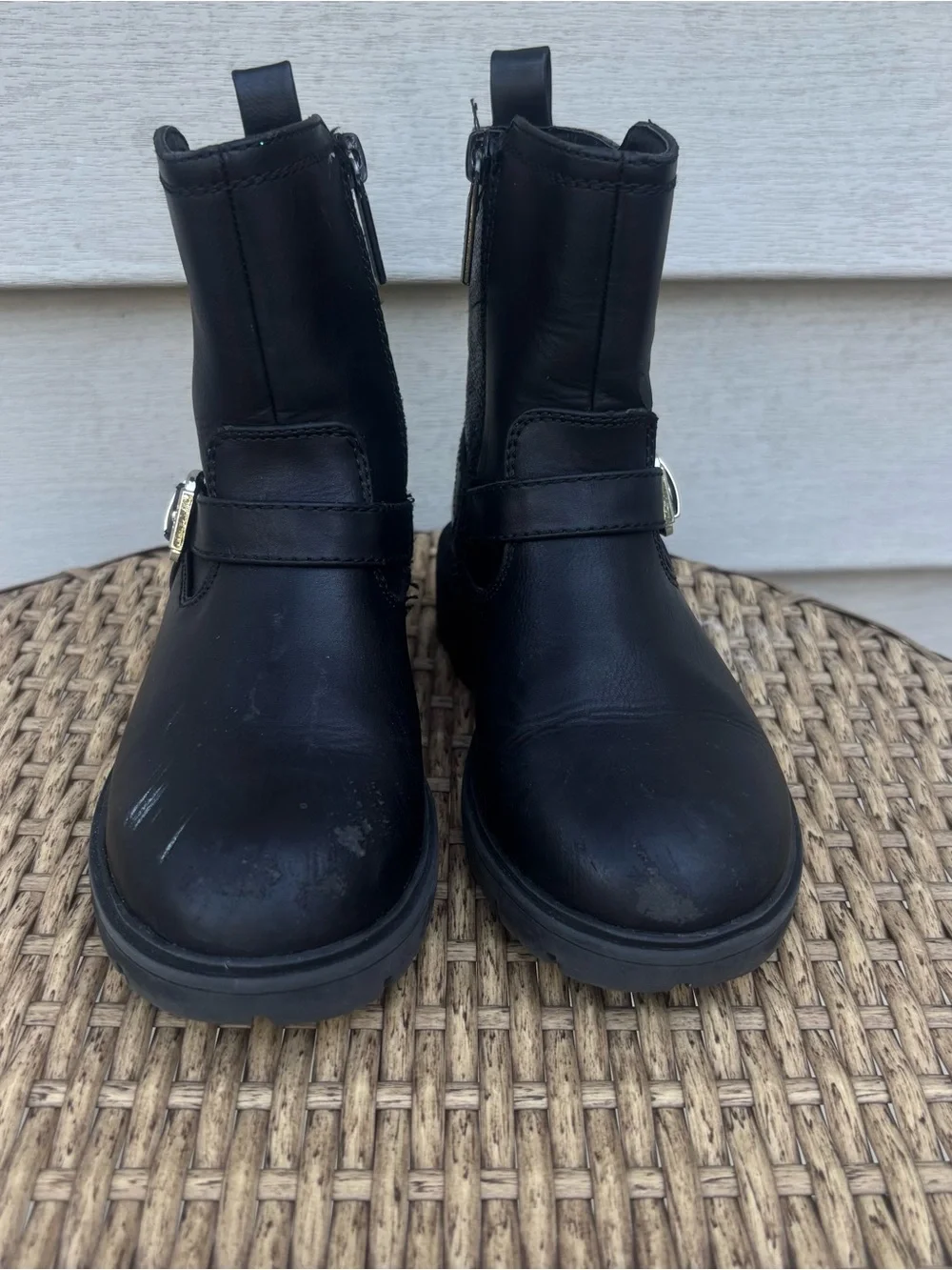 DKNY Girls Black Moto Combat Ankle Boots Side-Zip Buckle Size: Kids / Youth 12